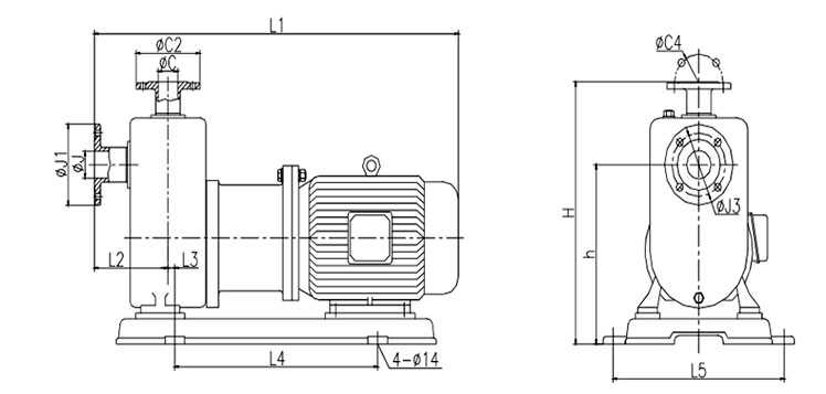 HYCBZ不銹鋼自吸磁力泵安裝尺寸